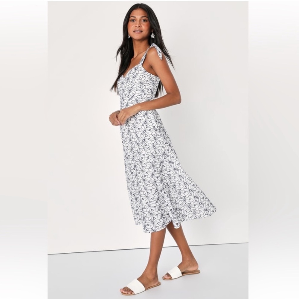 Portofino White Embroidered Floral Tie Strap Dress